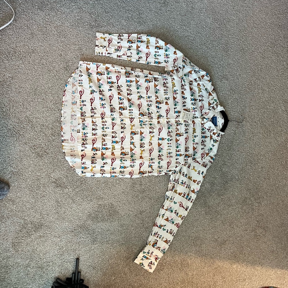 Disney White Button Down Shirt with Text Pattern